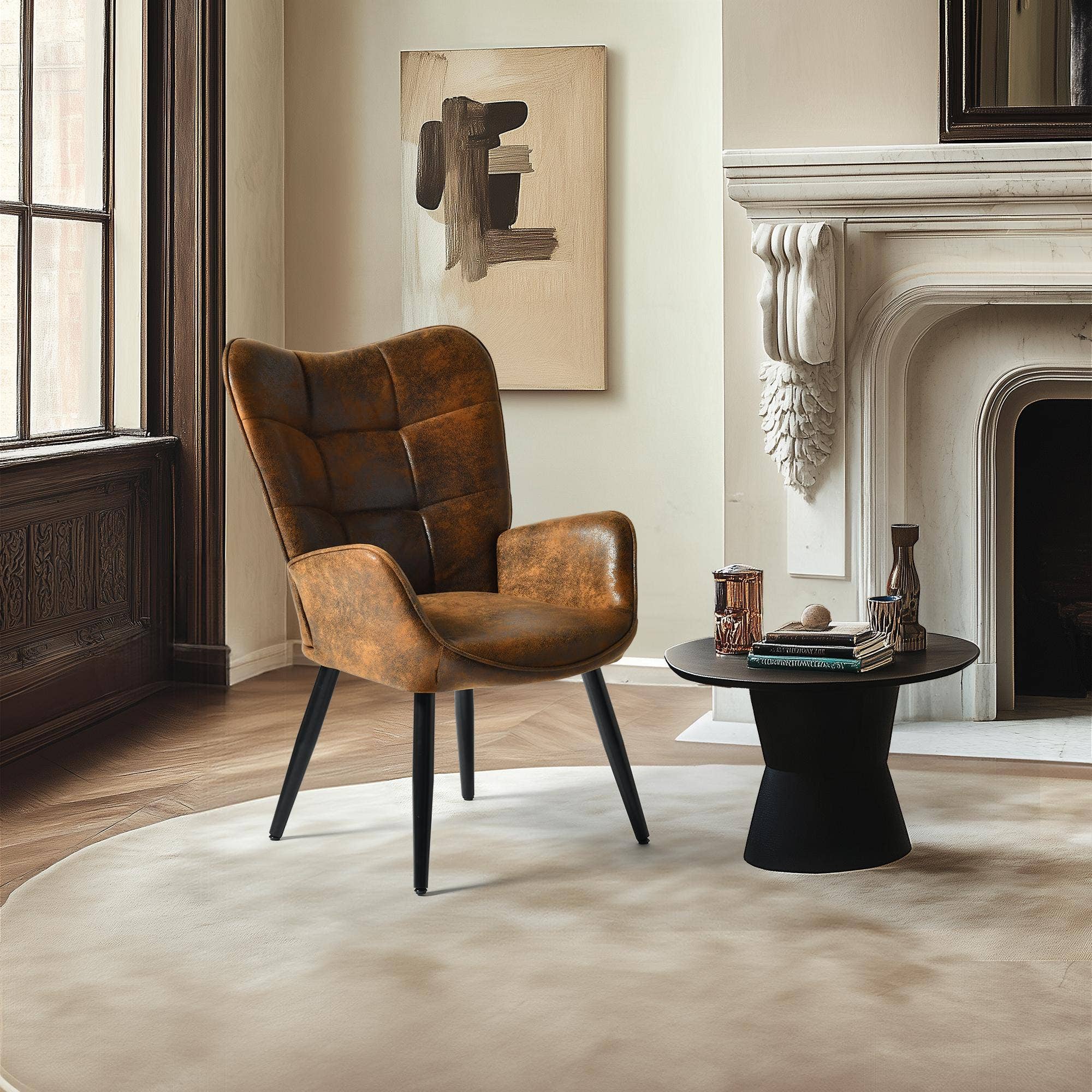 HOMYCASA DESIGN INC - Wholesale Chair - Modern Tufted Accent Chair with Suede Finish in Brown0