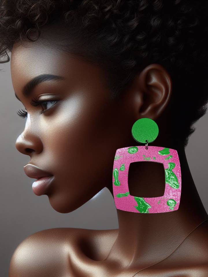 Pink and Green Mismatched Splatter Paint Hand painted Dangle Earrings for wholesale by Styled By Jasmine Boutique