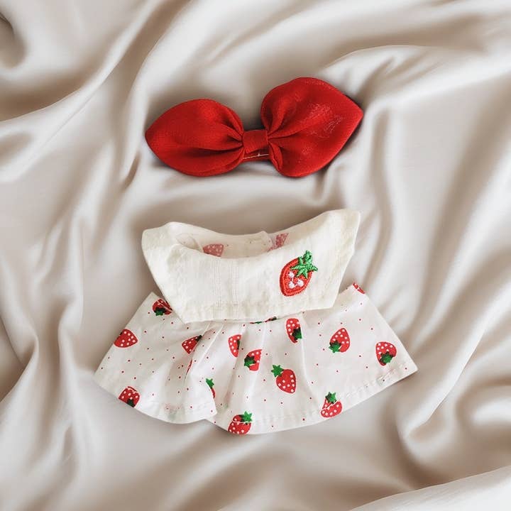 Handmade Strawberry Dress With Red Bow Doll Clothes for wholesale by Sparkling Extras
