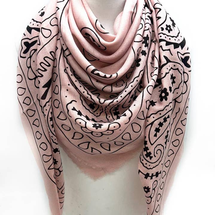 LINETA - Wholesale Scarf - Women's - A-6 Large square scarf with paisley print Fine material9