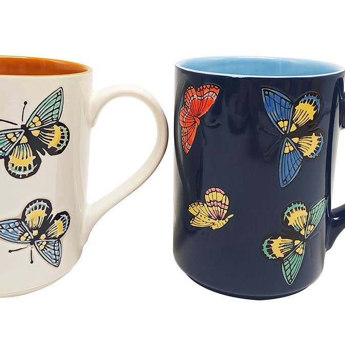 Blue Sky Clayworks – wholesale Coffee mug – VICKI BUTTERFLY 18OZ MUG, 2 ASST