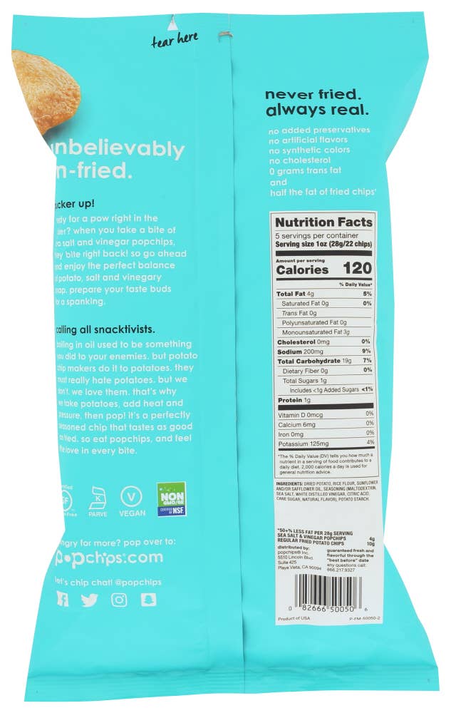 KeHE Distributors, LLC - Vente Chips - Popchips Chip Sel de mer et vinaigre 5 oz1