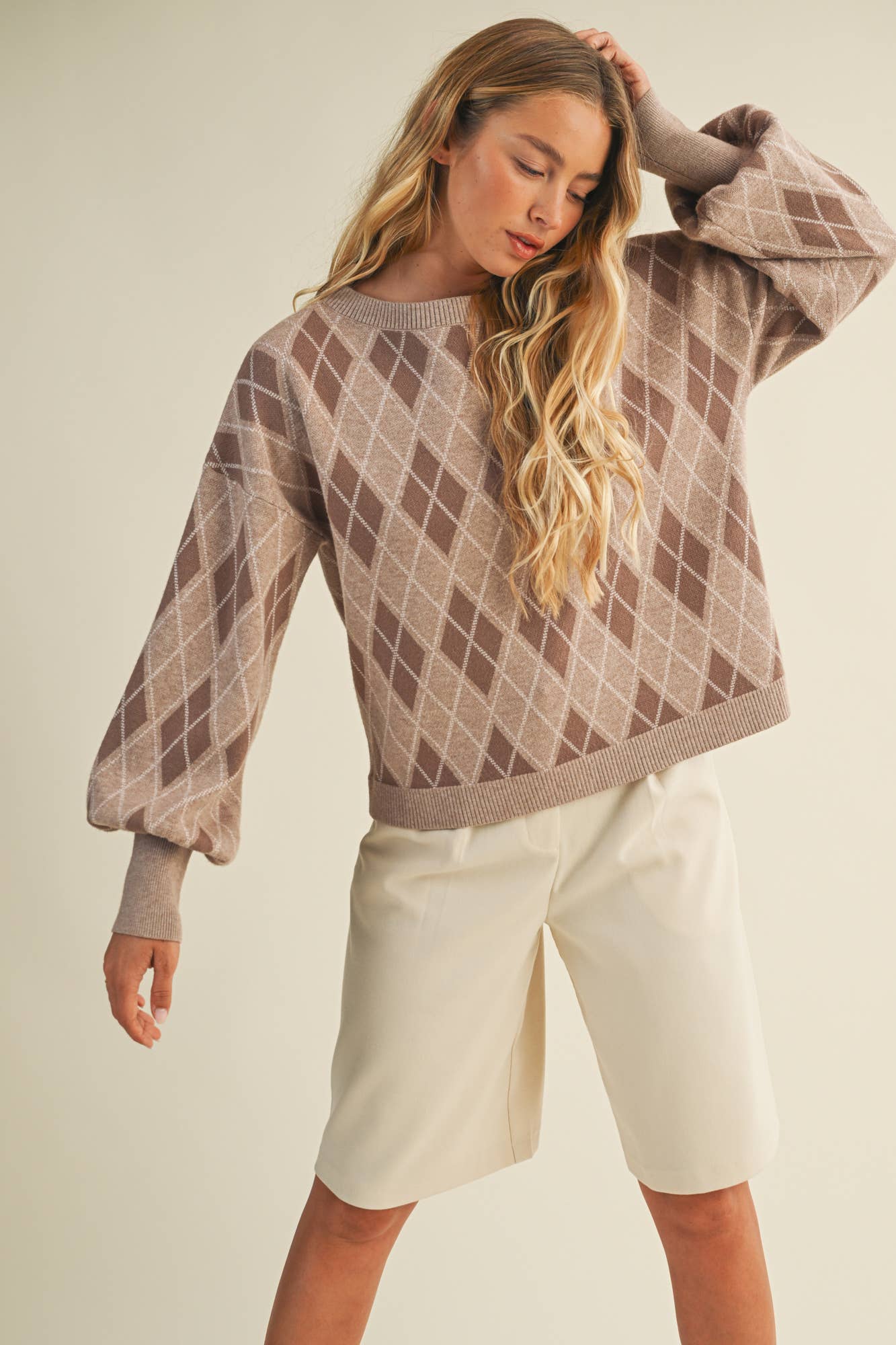 Mustard Seed - Wholesale Knit Sweater - Women's - ARGYLE PATTERN SWEATER TOP6