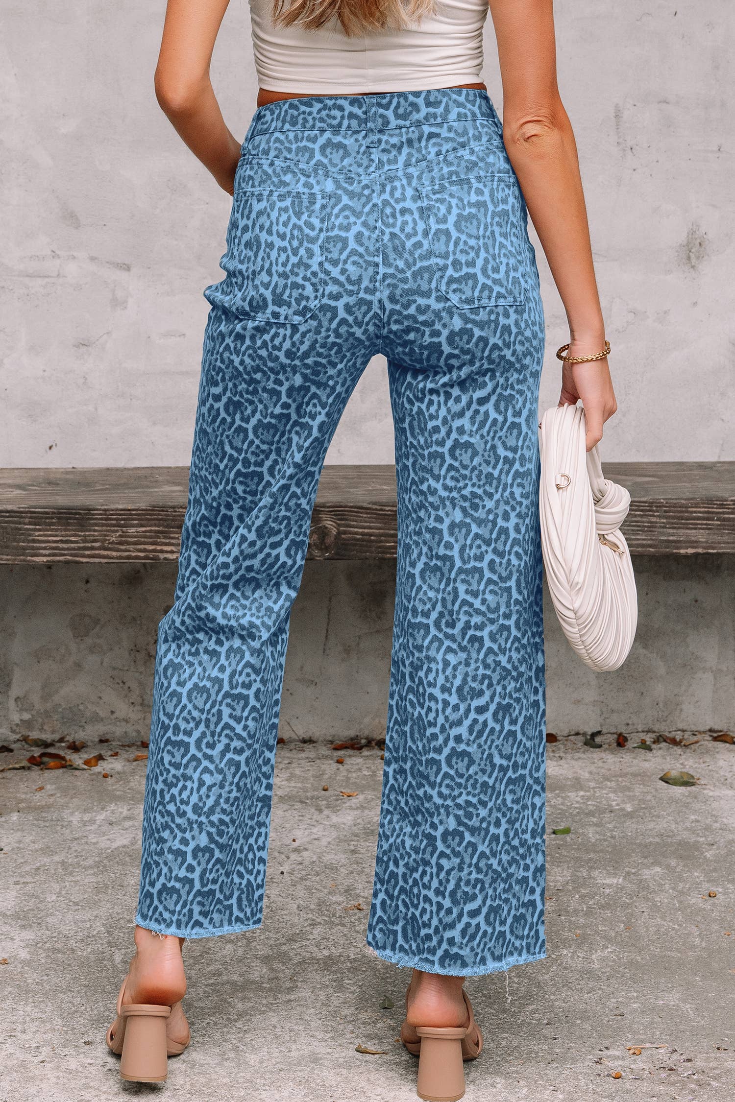 LA Society - Wholesale Jeans - Women's - LAS Leopard Frayed Edge Wide Leg High Waist Jeans (4-16)18