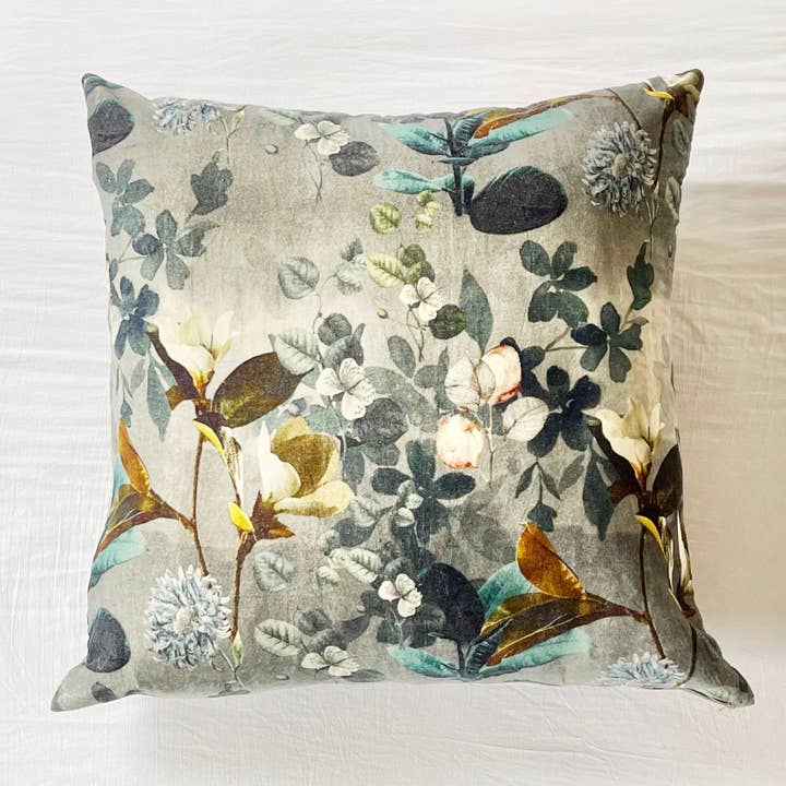 Sapphire in Bloom - Luxurious Velvet Oversized Square Pillow for wholesale by Patina Vie