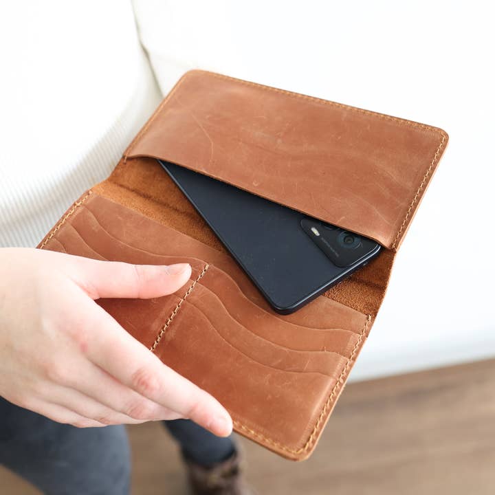 Jubilee Trading Co. | Ethical Trade Decor + Accessories - Vendita all'ingrosso Portafoglio - Unisex - Portafoglio in Pelle per Telefono e Copri Assegni