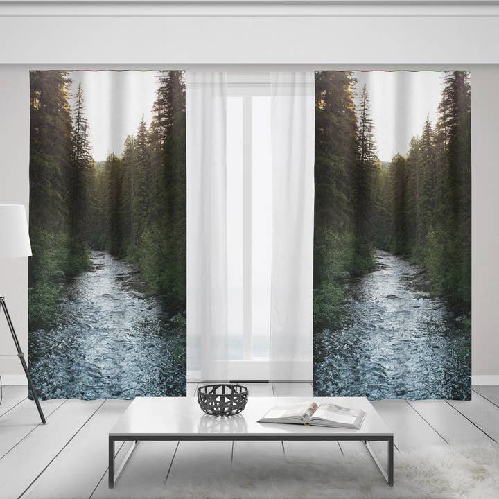 Rideaux de fenêtre Mountain Forest River, 50 x 84 rideaux transparents ou occultants pour la vente par lostkatphoto