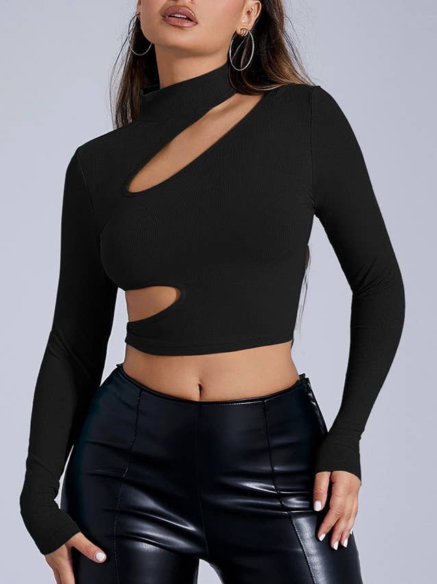 Half-Neck Cut-Out Cropped Skinny Top for wholesale by Rosa Clothing