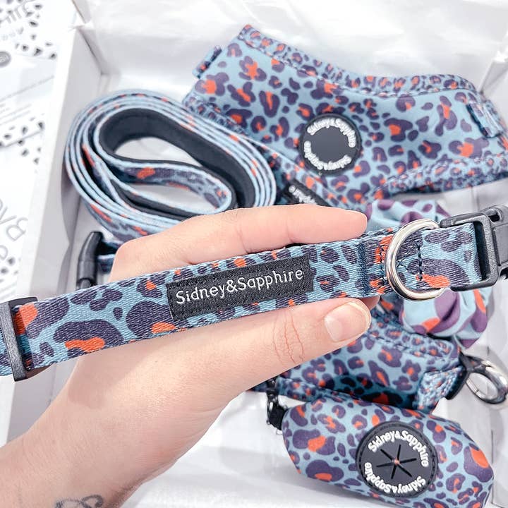 Navy Leopard Print 'Wild Willow' Dog Collar for wholesale by Sidney and Sapphire