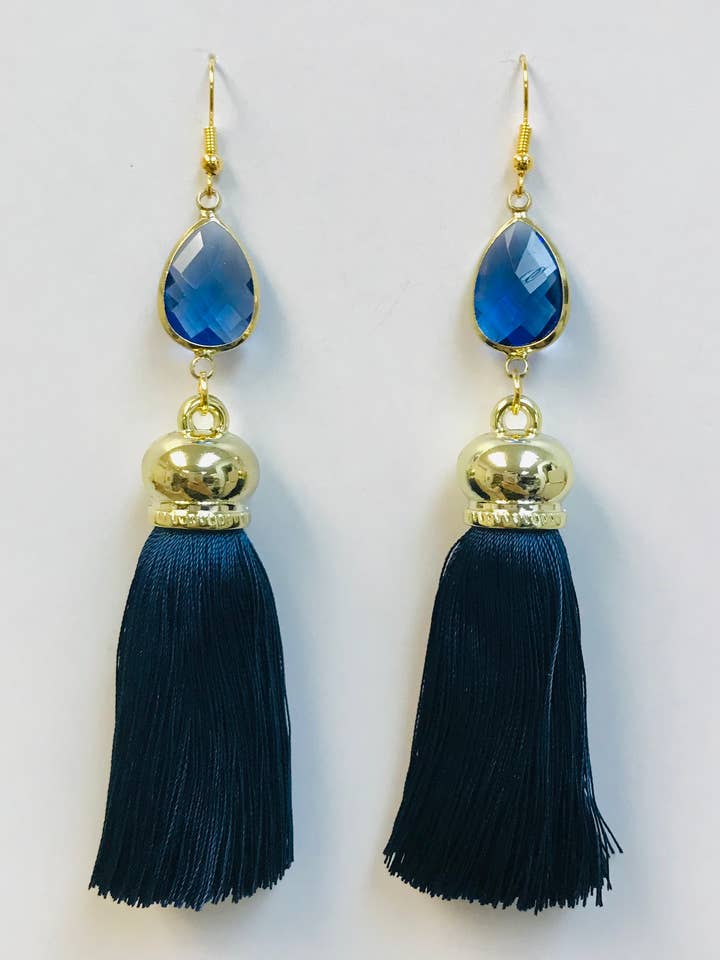 Drama Tassel Statement Earrings DEEP BLUES for wholesale by SimpleNGreat