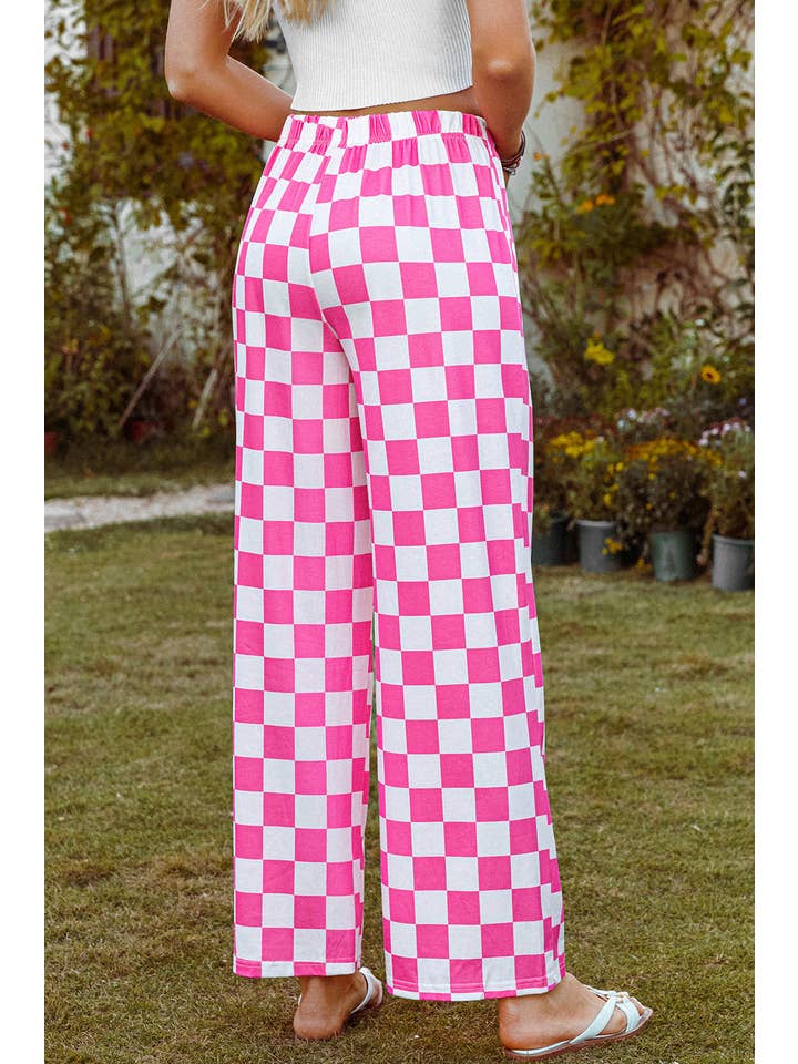 fashionworks - Wholesale Pants - Women's - Fashion-W 2-Tone Checked Print High Waist Wide Leg Pants