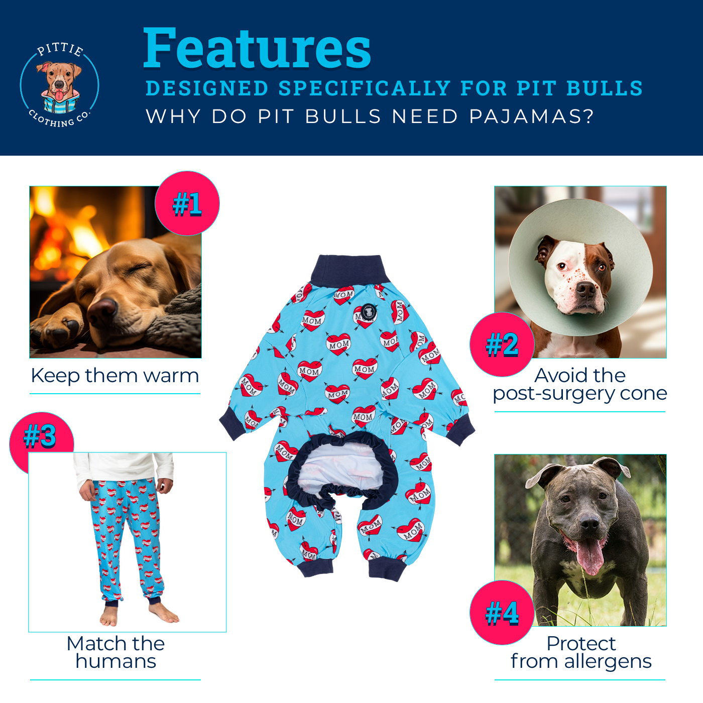 Pittie Clothing Co. - Wholesale Pet Pajamas - Dog - *PRE-ORDER* Paw-liday Petals Pitbull Pajamas3