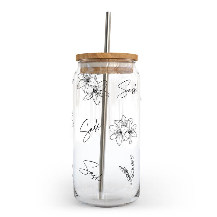 DIYxe - Wholesale Drinking Glass/Cup - Sask Pattern Glass Can w Bamboo Lid | Saskatchewan Glass Can