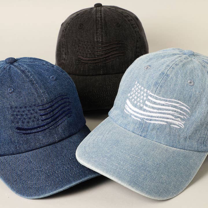 USA Flag Embroidered Denim Cotton Baseball Cap for wholesale by Fashion City