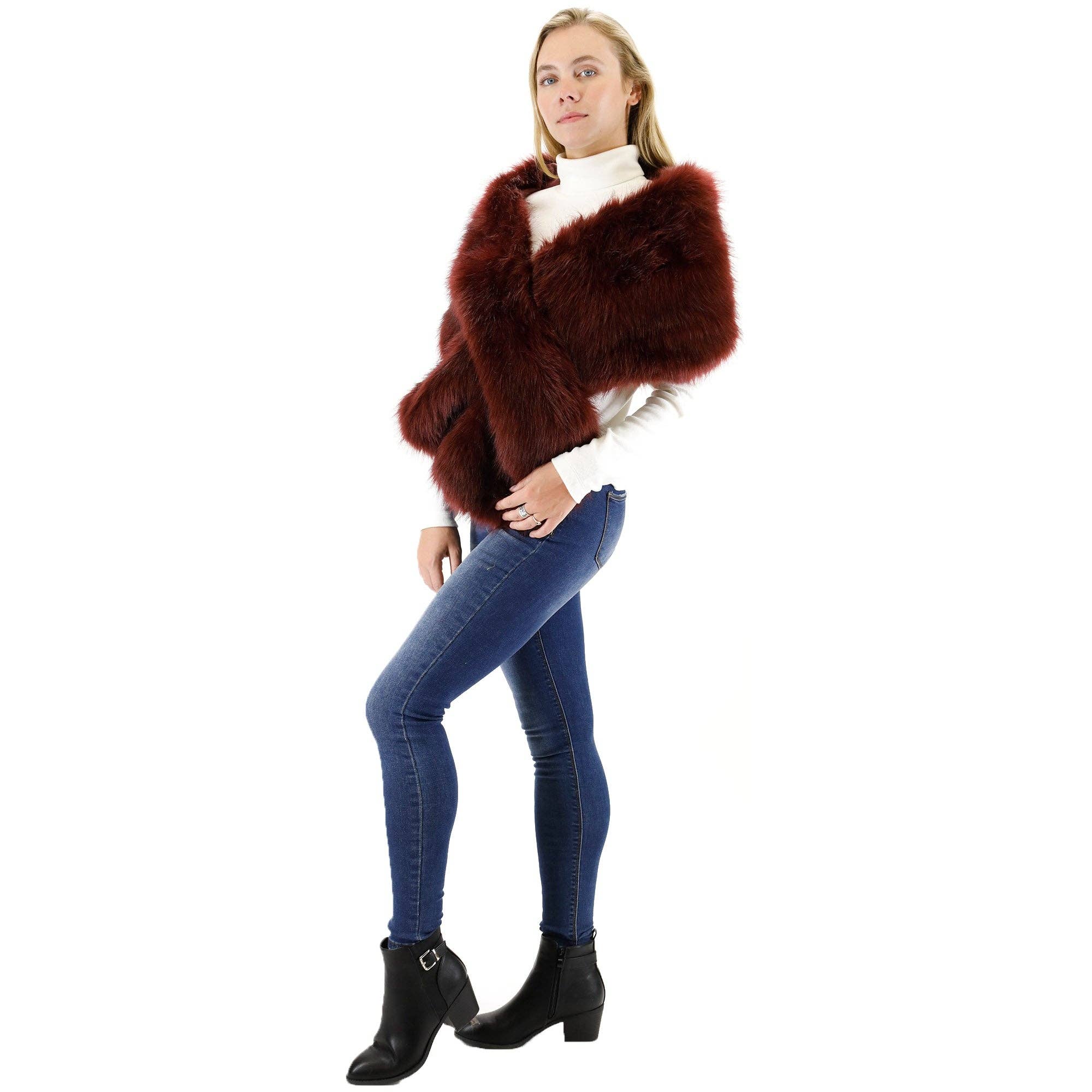 TAPA fashion - Wholesale Fur/Faux Fur Coat - Women's - Faux Fur Shawl Wide P373 (3PC)8