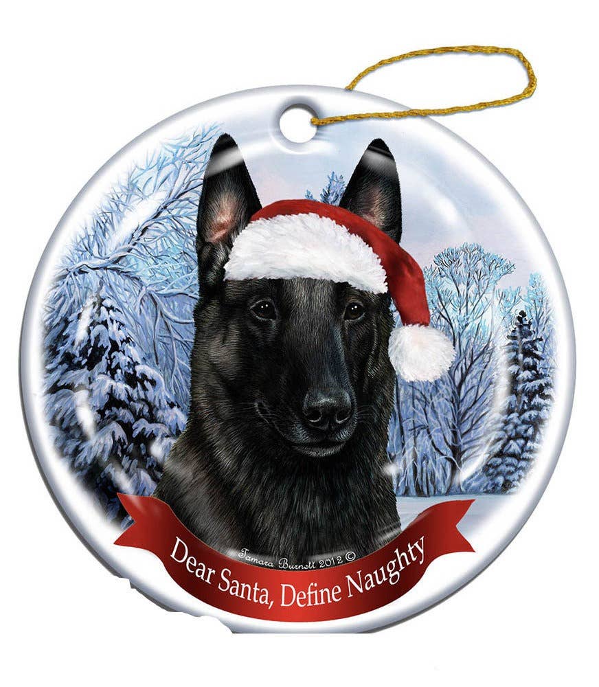 Wholesale Belgian Malinois Black Santa Hat Christmas Ornament for