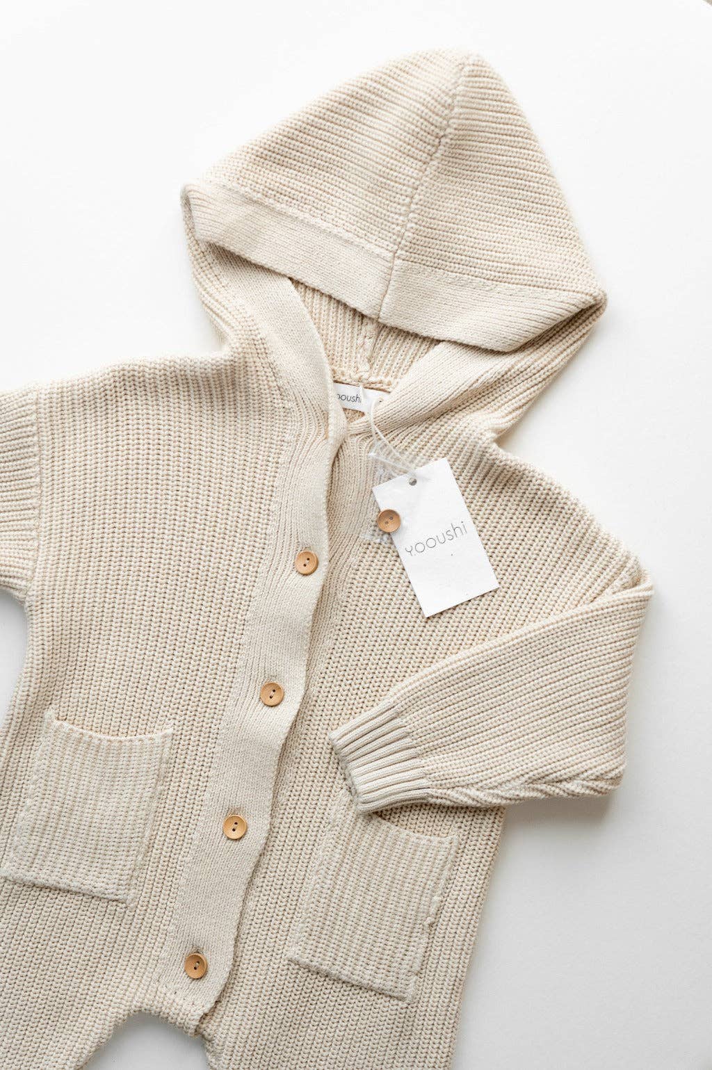 Yooushi - Wholesale Jumpsuit - Baby - Sand Shell Hooded Knit Playsuit5