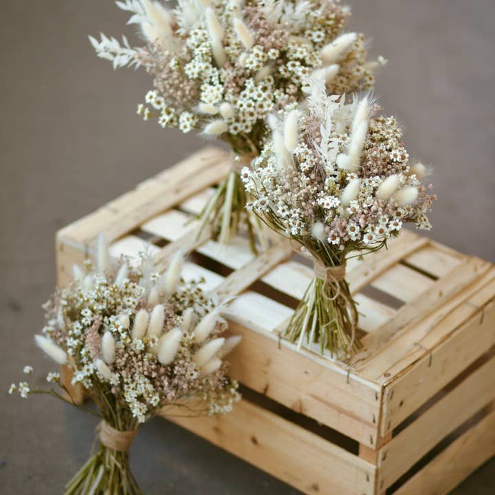 Fidos Design - Vente Fleur séchée/pressée - Bouquet de mariée de fleurs séchées avec marguerites, gypsophile rose poussiéreux1