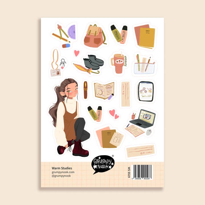 Warm Studies Sticker Sheet for wholesale by Grumpy Nook