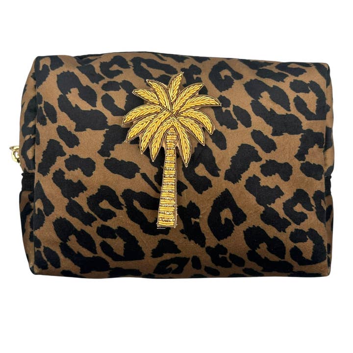 Sixton London - Wholesale Makeup/Cosmetic Bag - Leopard print makeup bag & Gold Palm Tree pin
