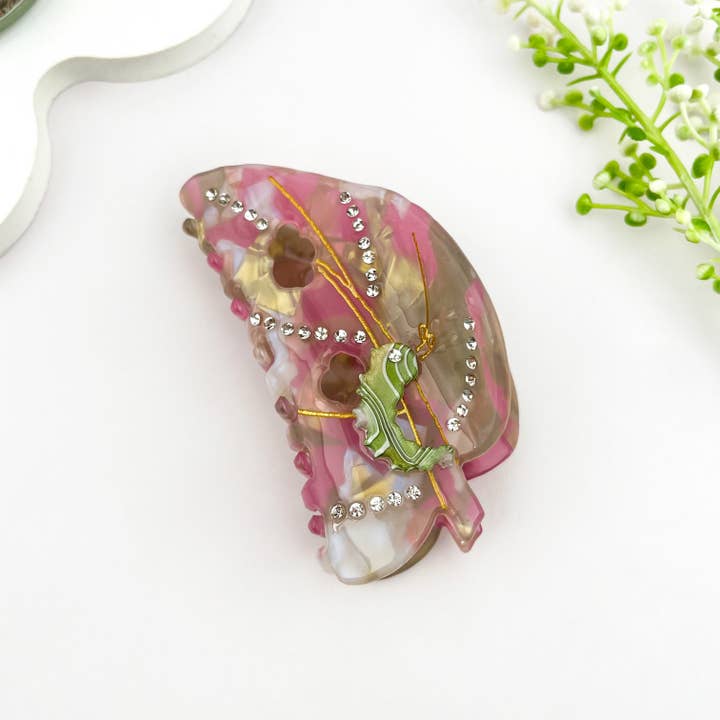 mildstyles - Wholesale Hair Clip - Women's - Summer Cute Caterpillar Leaf Rhinestone Hair Claw Clip