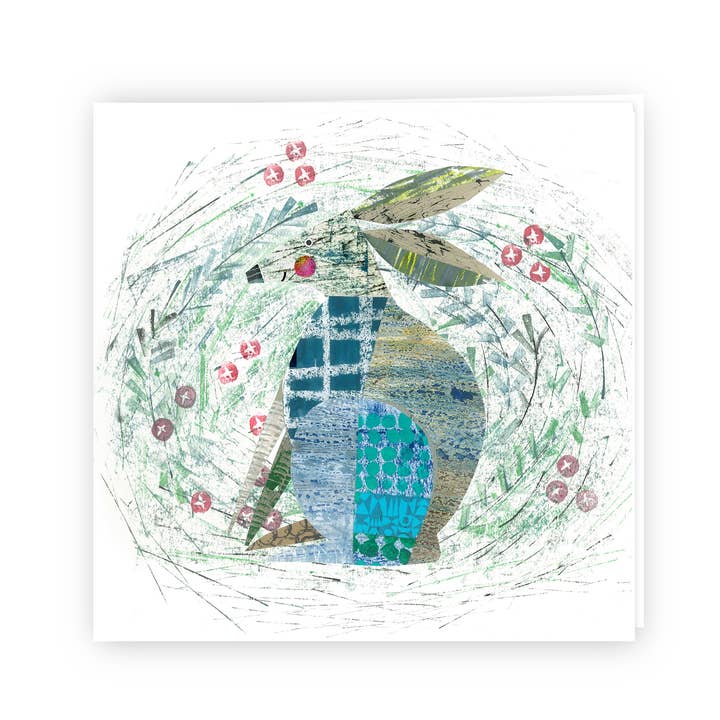 Carte de Noël lièvre d'hiver avec baies pour la vente par Clare Youngs