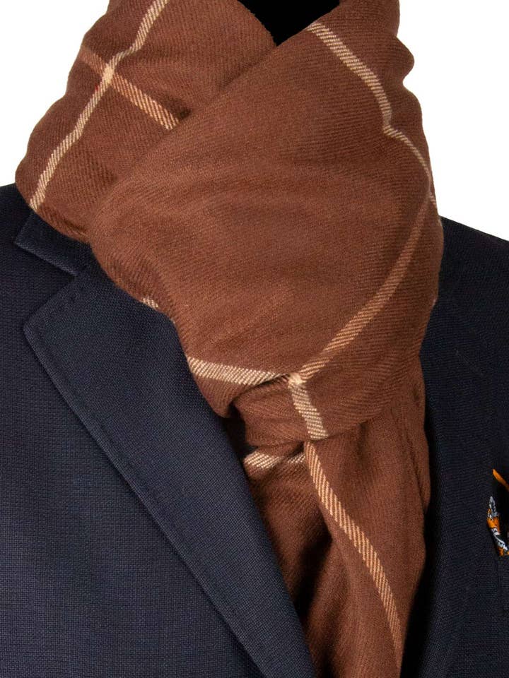 Pashmina-sjaal van bruine wol met beige ruit SC86 voor wholesale door Graffeo Cravatte