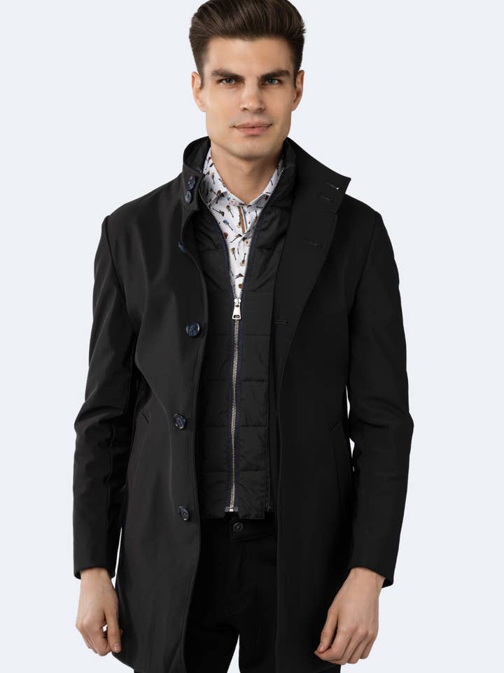 Black Outerwear Long Coat for wholesale by Luchiano Visconti