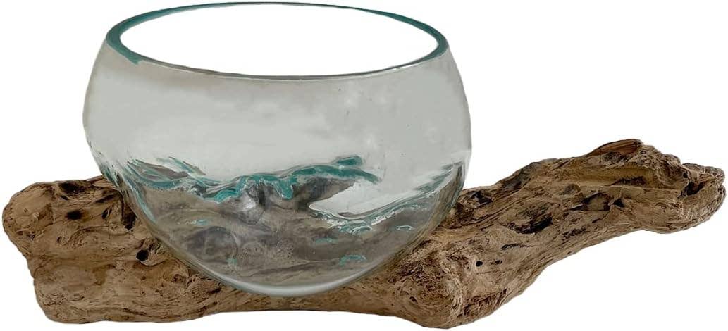 OMA - Eclectic Home - Wholesale Plant Pot - Molten Blown Glass Wood Teak Planter Fruit Bowl2