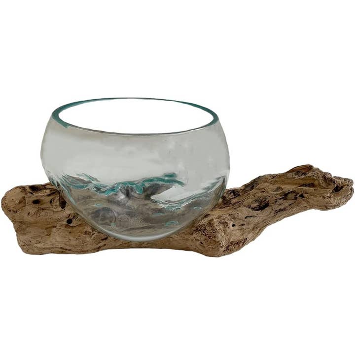 OMA - Eclectic Home - Wholesale Plant Pot - Molten Blown Glass Wood Teak Planter Fruit Bowl2