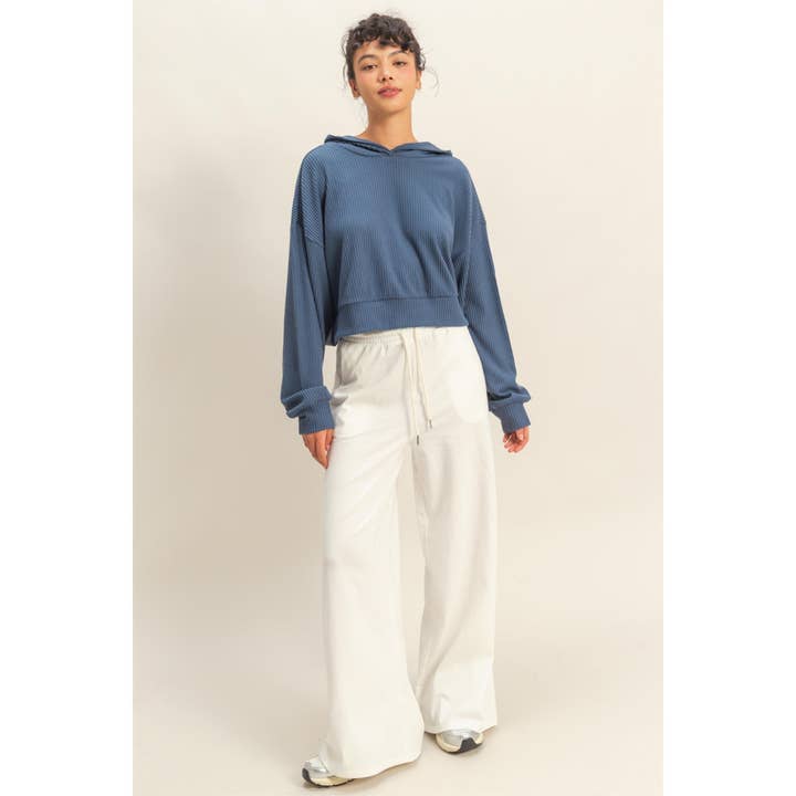 Double Zero - Wholesale Hoodie - Women's - Drop Shoulder Casual Cropped Ribbed Hoodie26