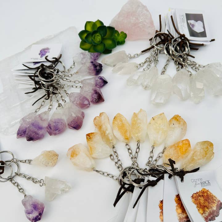Rock Paradise - Wholesale Keychain - Women's - Crystal Point Keychains - 10 Pack - YOU CHOOSE STONE