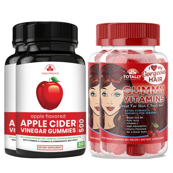 Apple Cider Vinegar Gummies with Pomegranate plus Gummy Vitamins Combo Pack (2 sets) for wholesale by Totally Products
