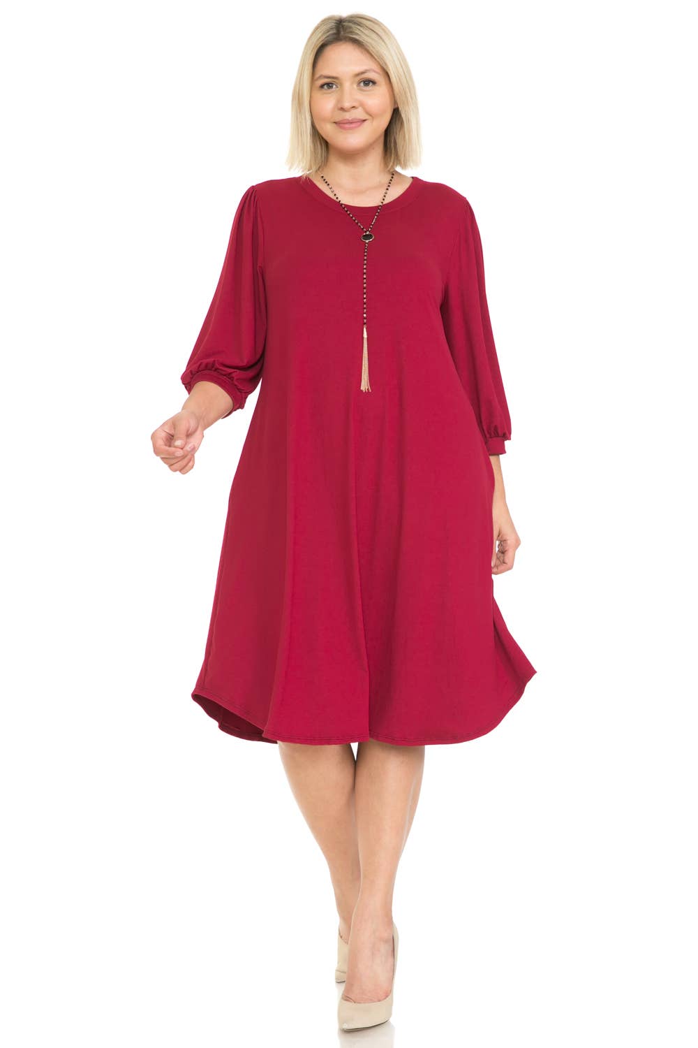 Allium - Wholesale Dress - Women's - Plus Size Balloon Sleeve Midi Dress8