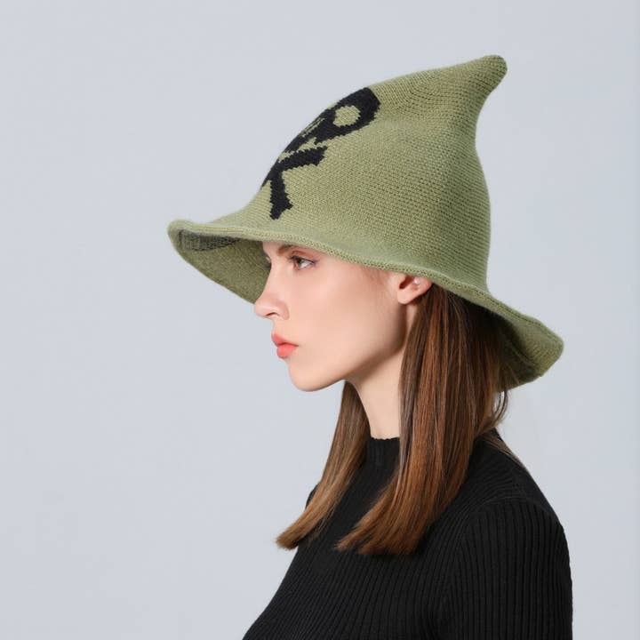 NINEXIS - Wholesale Boater Hat - Women's - CWAH1681_Halloween Skull Knitted Wizard Hat