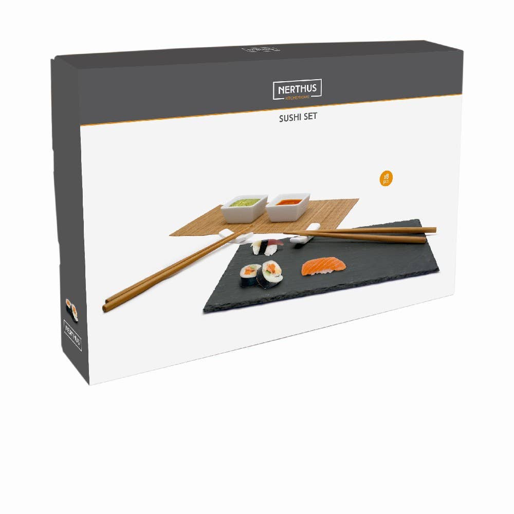 Vin Bouquet (Find It Import & Export Sl) - Vente Assortiment d'ustensiles de cuisine - Set sushi avec planche en ardoise, baguettes et verres en céramique6