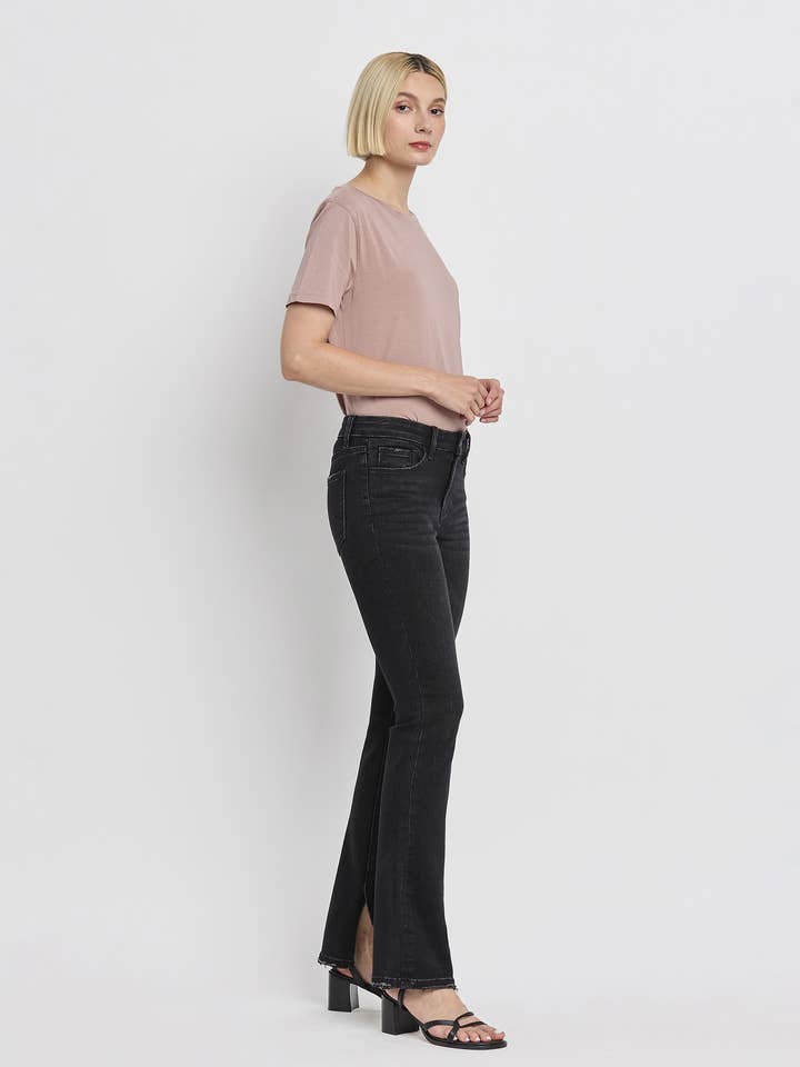 MID RISE INDVENDIG SLIDSE SØM SORT BOOTCUT JEANS V3524 for engroshandel hos VERVET by FLYING MONKEY