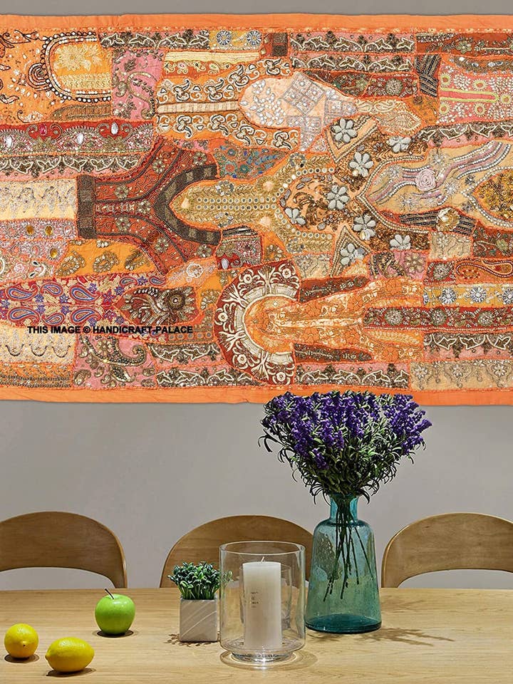 Heavy Embroidery Cotton Patchwork Wall Hanging Tapestry Boho for wholesale by GYPSY STUDIO