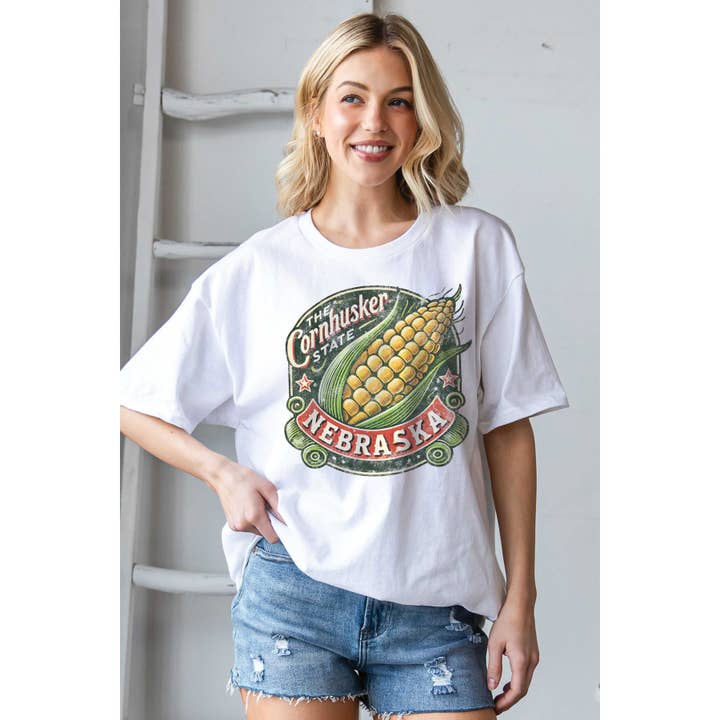 BLUME & CO. - Wholesale T-Shirt (Graphic) - Women's - THE CORNHUSKER STATE NEBRASKA Oversized Graphic Tee1