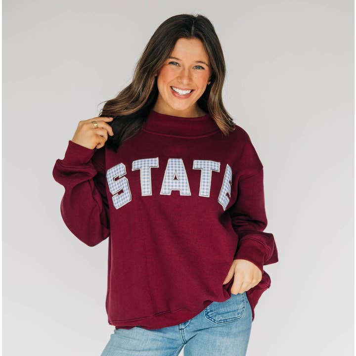 The Mallory Mockneck Mississippi State Gingham | Deep Maroon for wholesale by Scarlet & Gold
