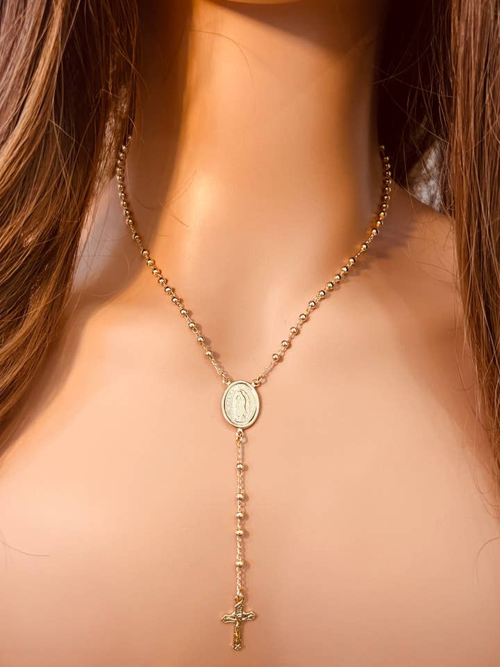 Gold Filled 2mm Rosary Necklace | Guadalupe Jewelry Gift for wholesale by Haus of Monogram