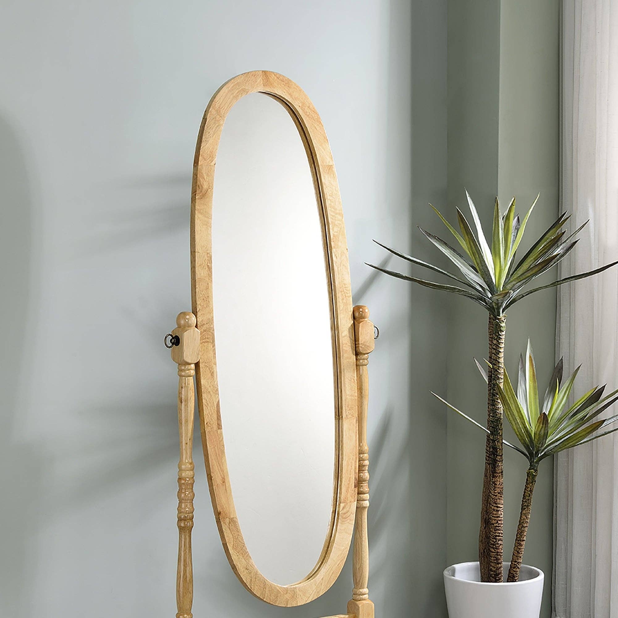 39F Inc. - Wholesale Floor Mirror - 59.25'' Oval Wooden Standing Floor Mirror in Natural Finish1