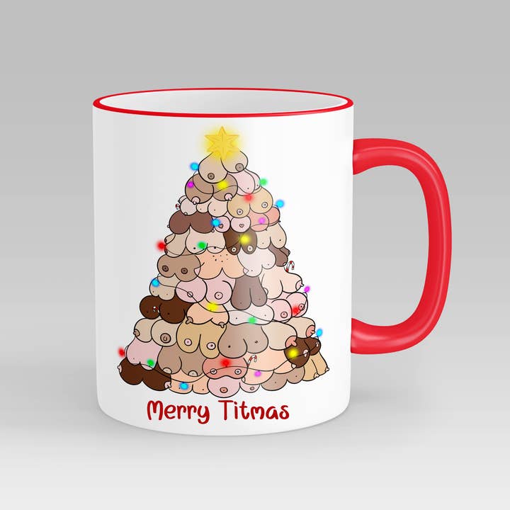 Risqué Gifts – wholesale Coffee mug – Boobs Christmas Tree Mug1