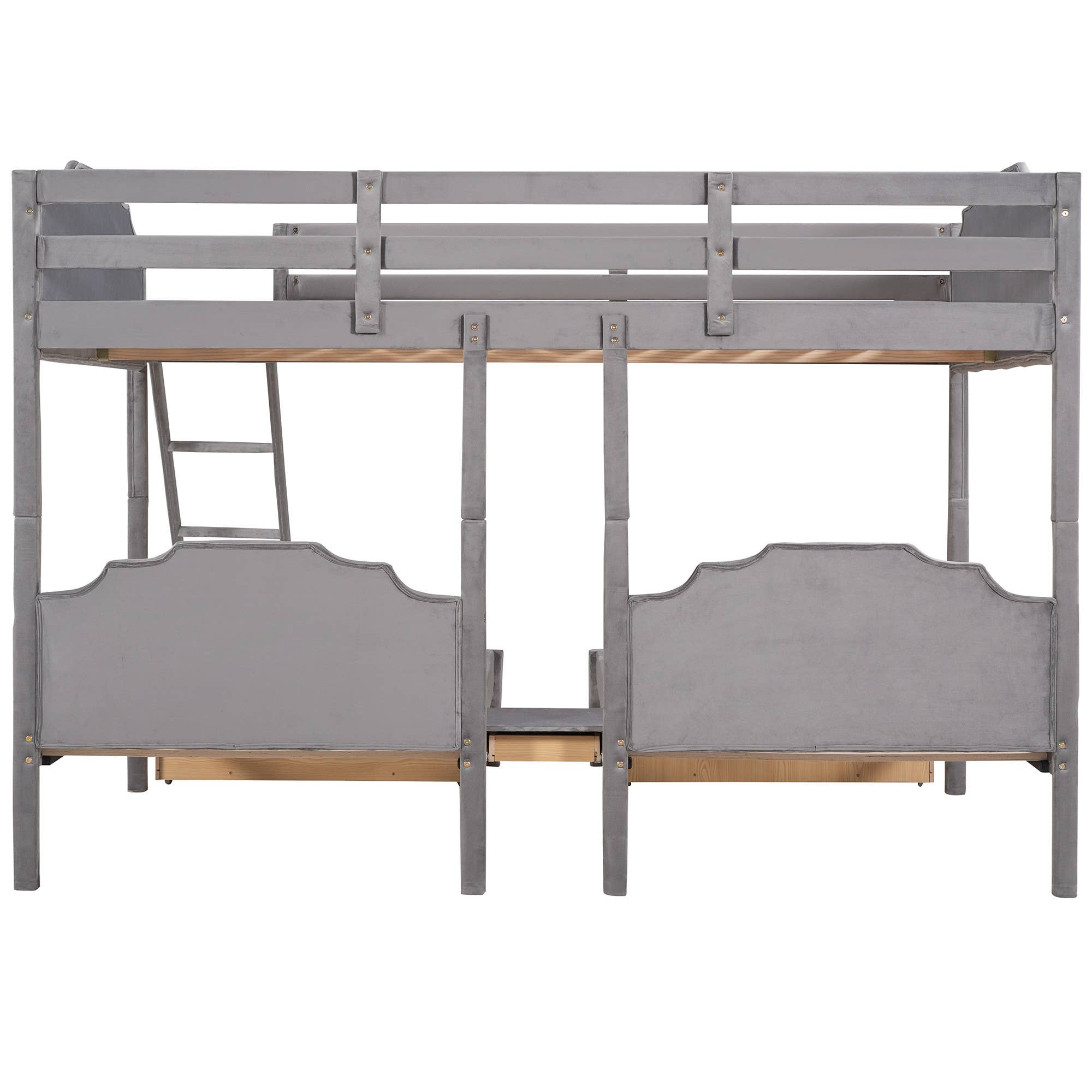 HomeRoots - Wholesale Bed - Gray Full Over Two Twins Solid Wood Bunk Bed With Drawers And Storage5