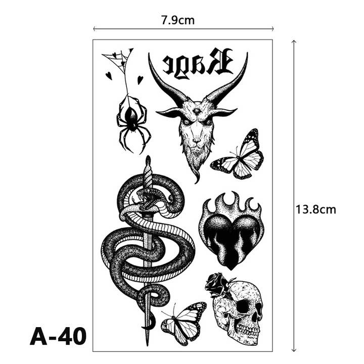 Tourtiwi - Wholesale Temporary tattoo - Halloween tattoo stickers black dark series bat spider web39