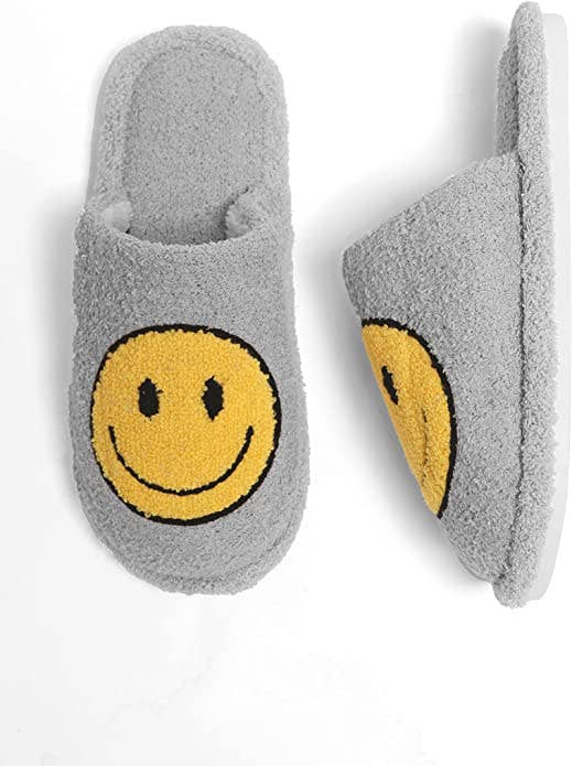 Funky Junque - Wholesale Slippers - Women's - Plush Slippers - Smiley Face - Grey3