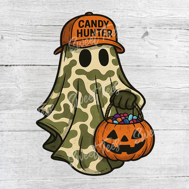 Candy Hunter Ghost Halloween Sublimation Transfer for wholesale by Sweet Tees