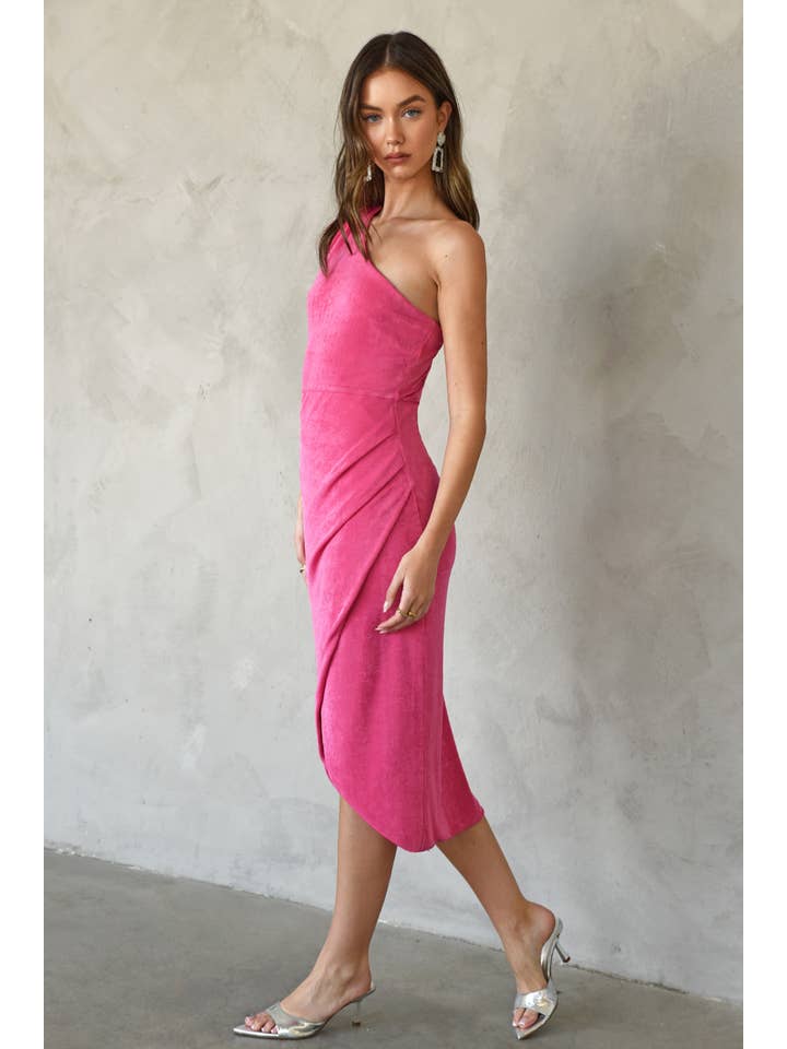 Deep Pink Nelly One Shoulder Knit Dress for wholesale on Faire