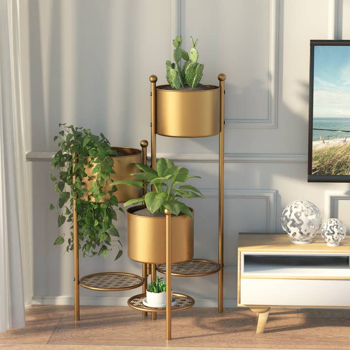 32X16 3-LEVEL FLOWER POT STAND IN GOLD for wholesale by Three Star IM/EX Inc.