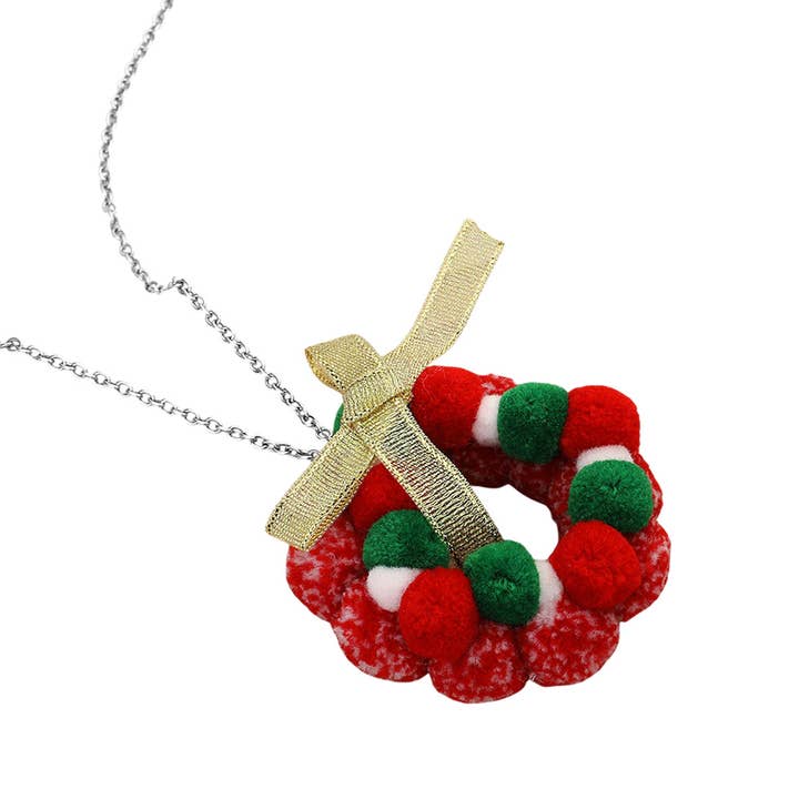 Sensibling Corp. – wholesale Pendant/charm necklace – Bow Pom Pom Wreath Long Pendant Necklace1